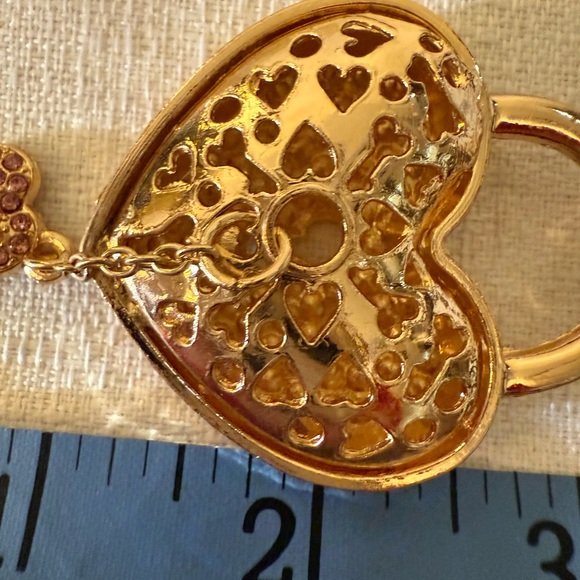 Gold Tone and Pink Heart Love Lock Purse Charm & Key Crystal Keyring - Picture 3 of 5